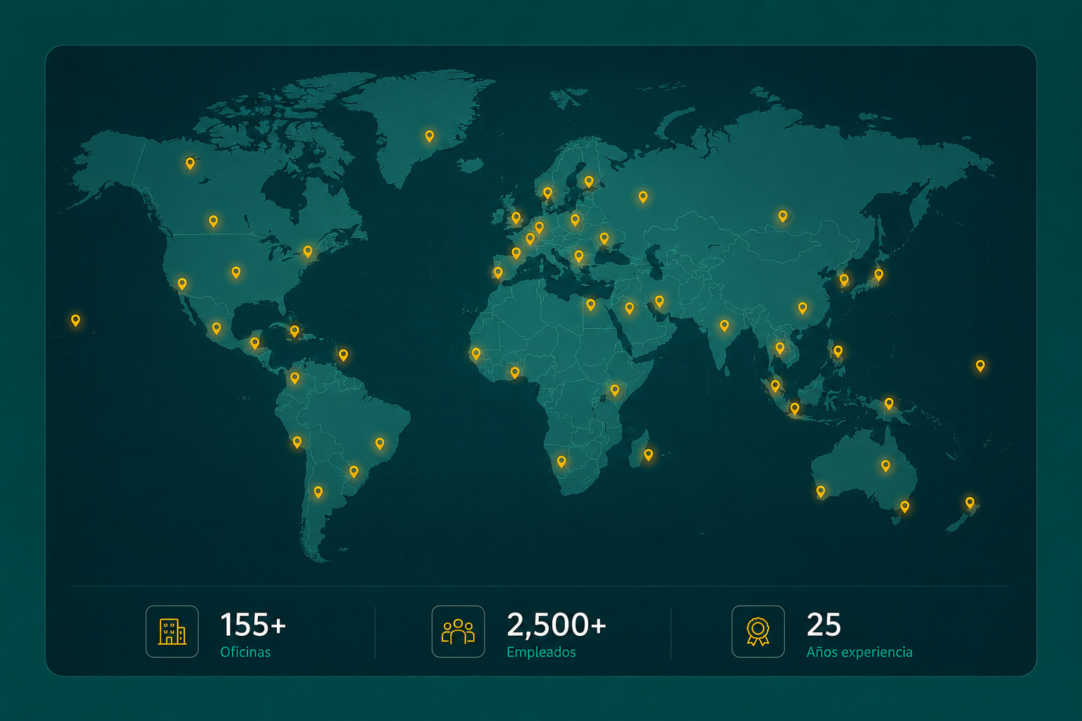 Mapa de presencia global de Exora Global